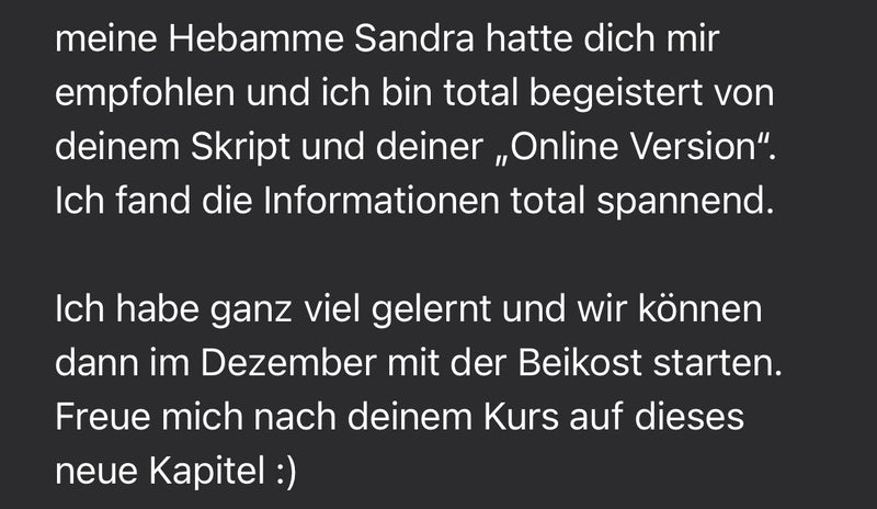 Nachricht einer Kundin an Laura