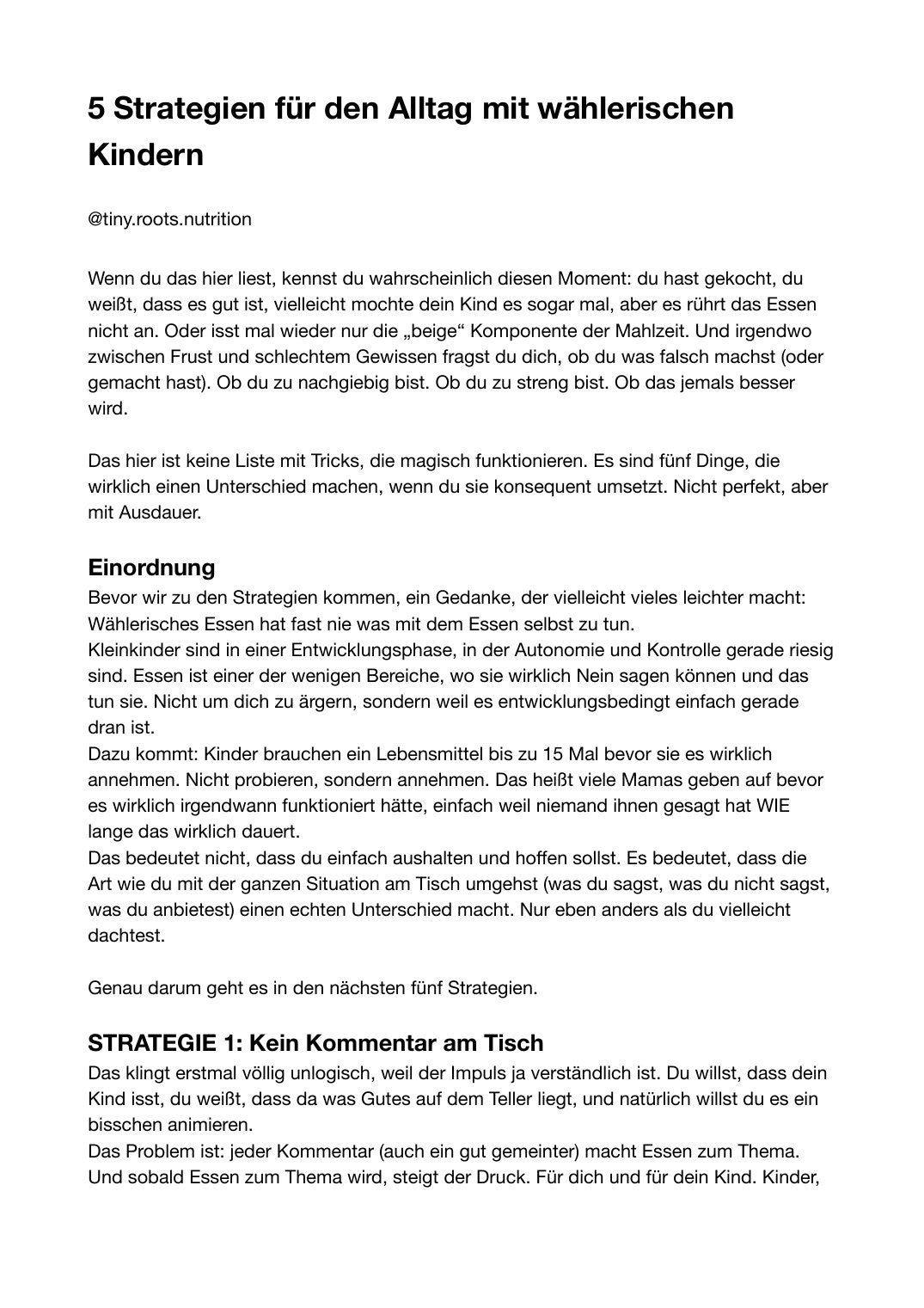 Erste Seite des PDFs Strategien am Tisch mit wählerischen Kindern